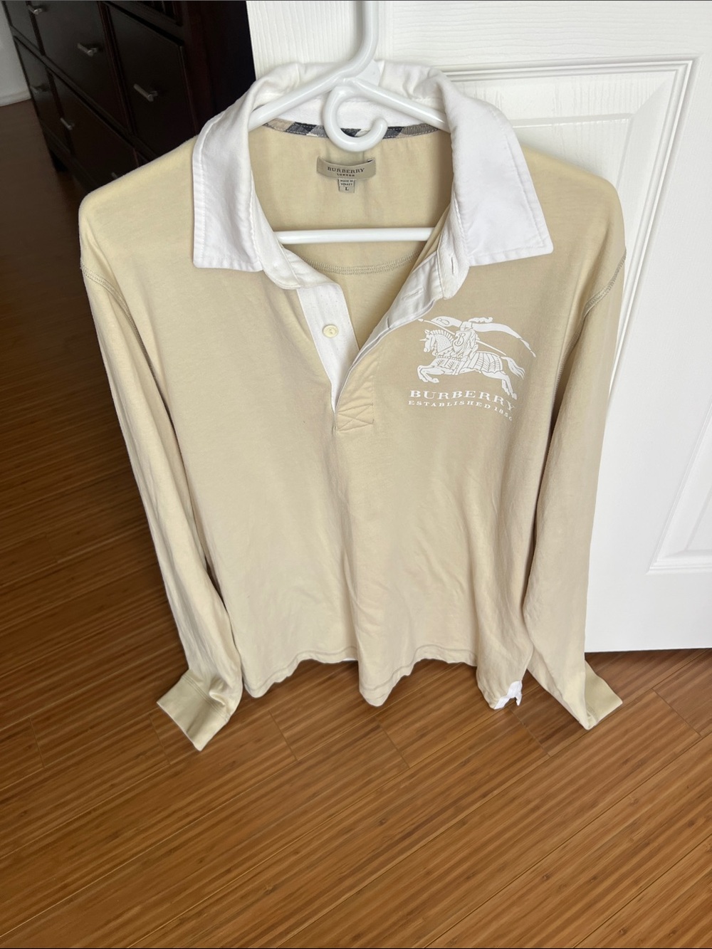 Burberry Beige( AUTHENTICITY NOT GUARANTEED) Long-Sleeve Polo with White Collar